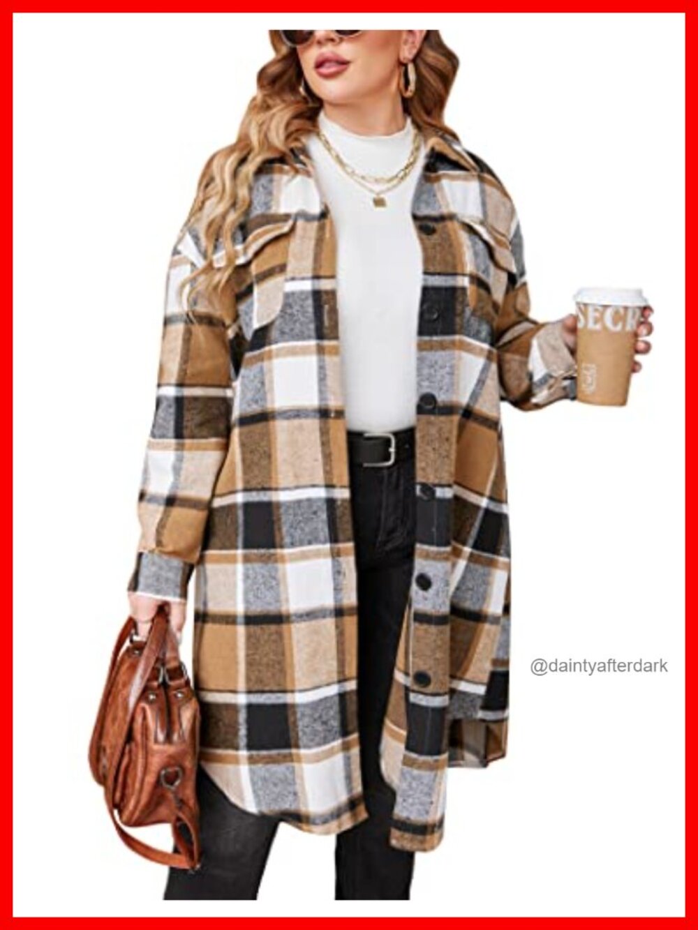 Plus Size Plaid Flannel Shacket Long Sleeve Button Down Midi Shirt Jacket